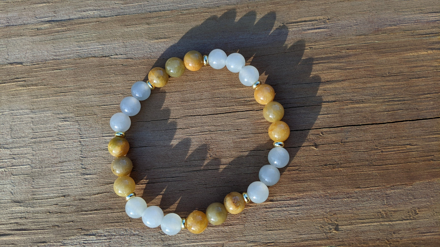 Genuine Burma Type A Jade Bead Bracelet - Yellow White