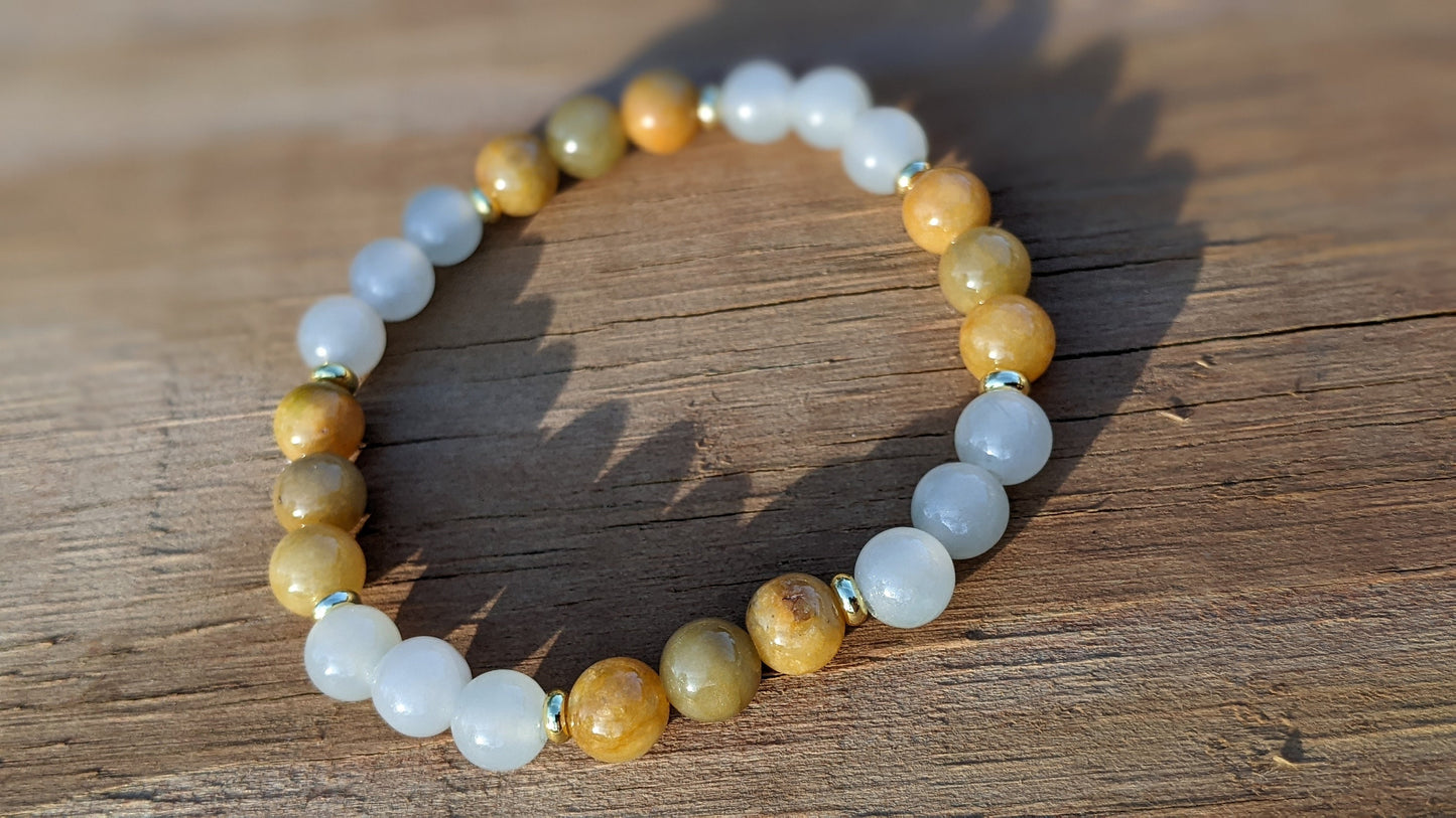Genuine Burma Type A Jade Bead Bracelet - Yellow White
