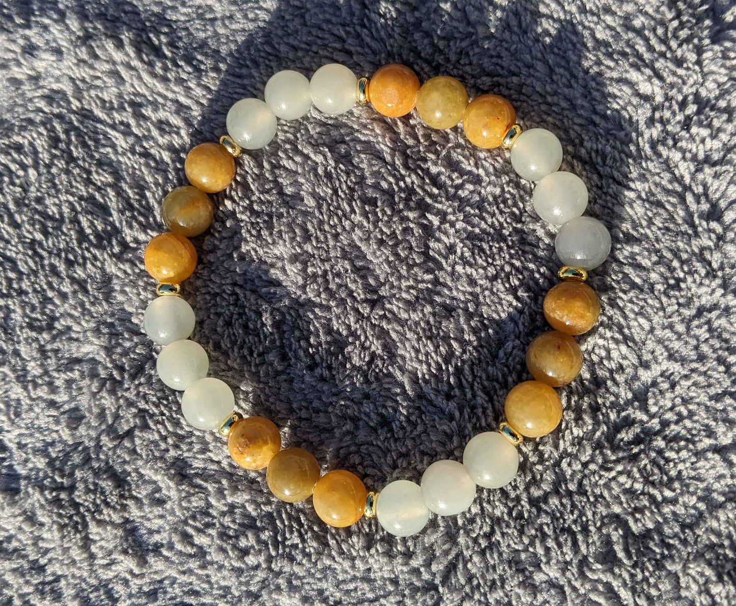 Genuine Burma Type A Jade Bead Bracelet - Yellow White