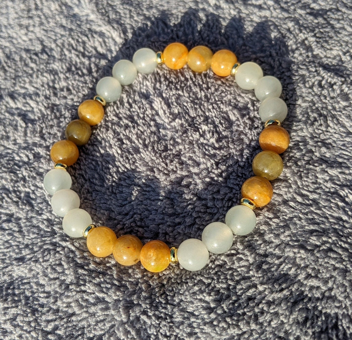 Genuine Burma Type A Jade Bead Bracelet - Yellow White