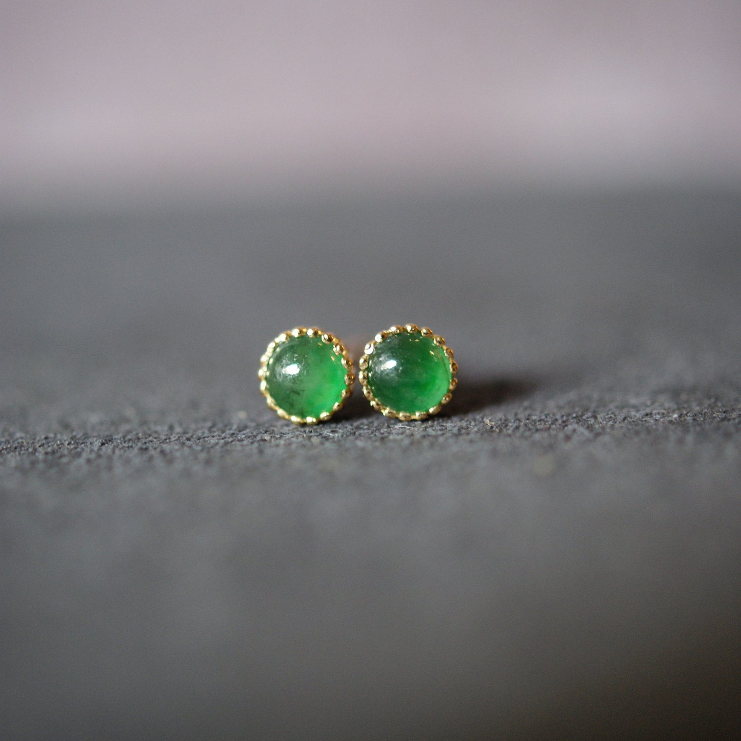 Modern Type A Jadeite Jade Stud Earrings - 18K Gold - Green, White