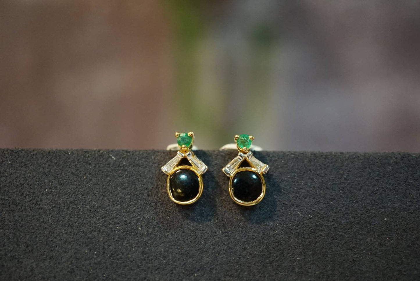 Burma Type A Black Jadeite Jade 18K Gold Earrings