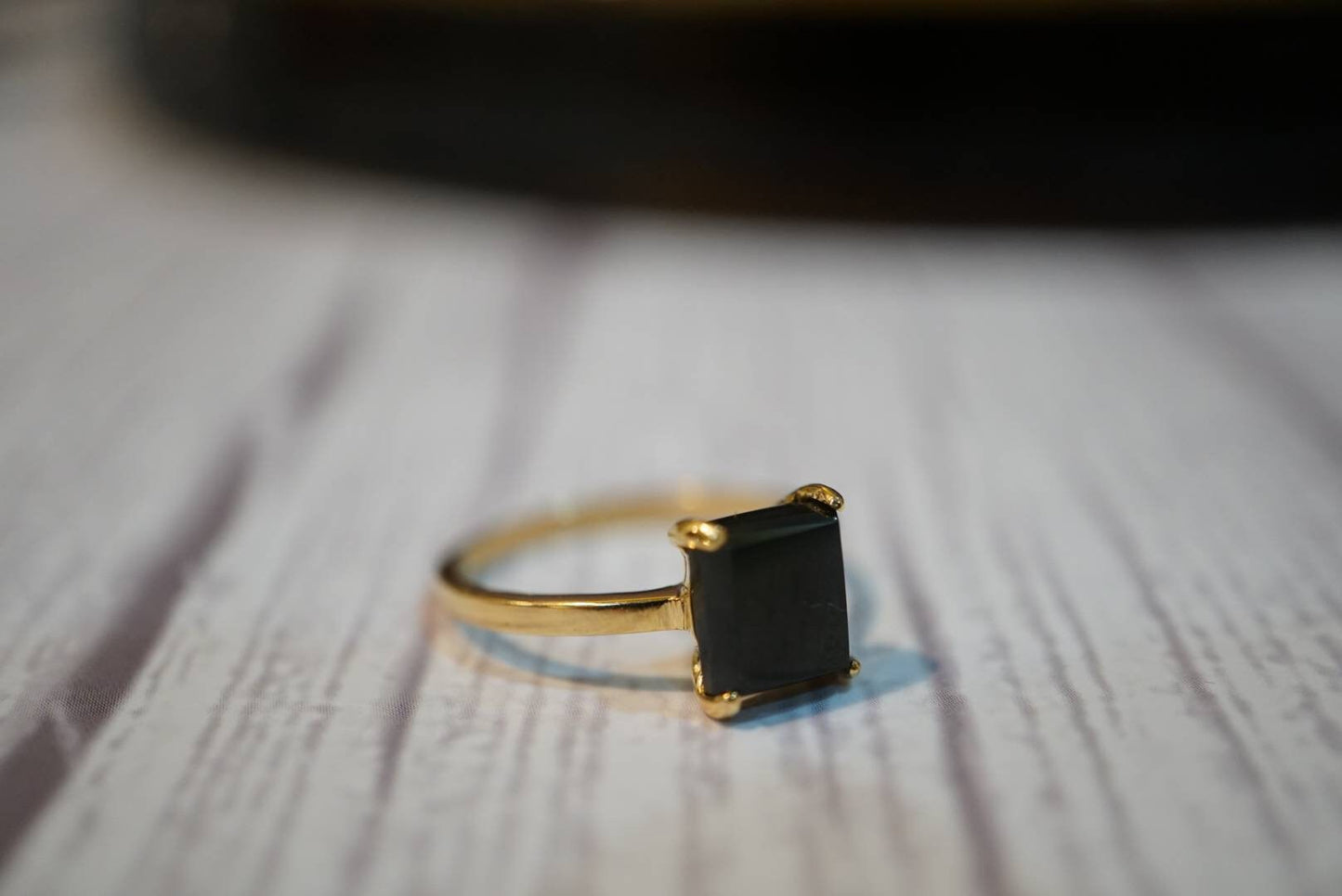 Black Jade 18K Gold Ring, Natural Type A Jadeite