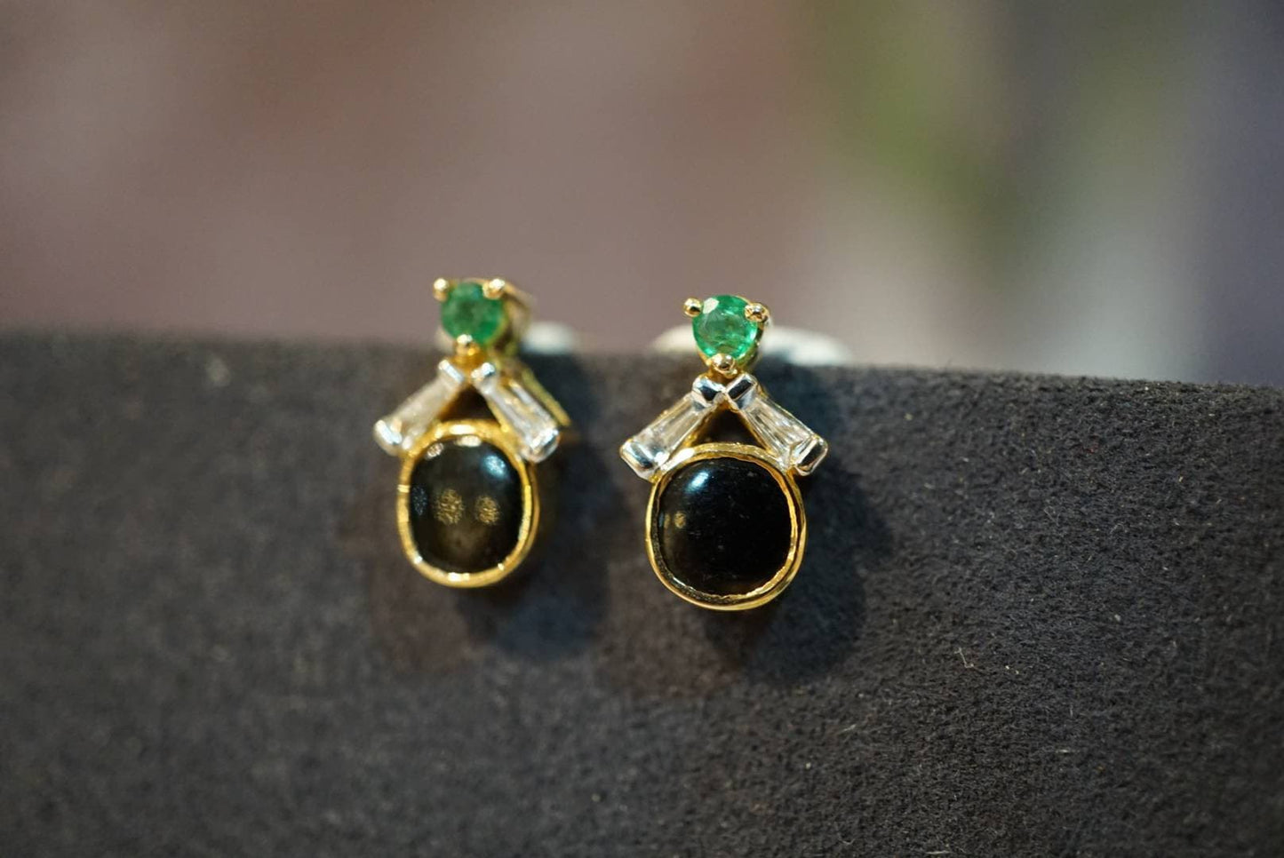 Burma Type A Black Jadeite Jade 18K Gold Earrings