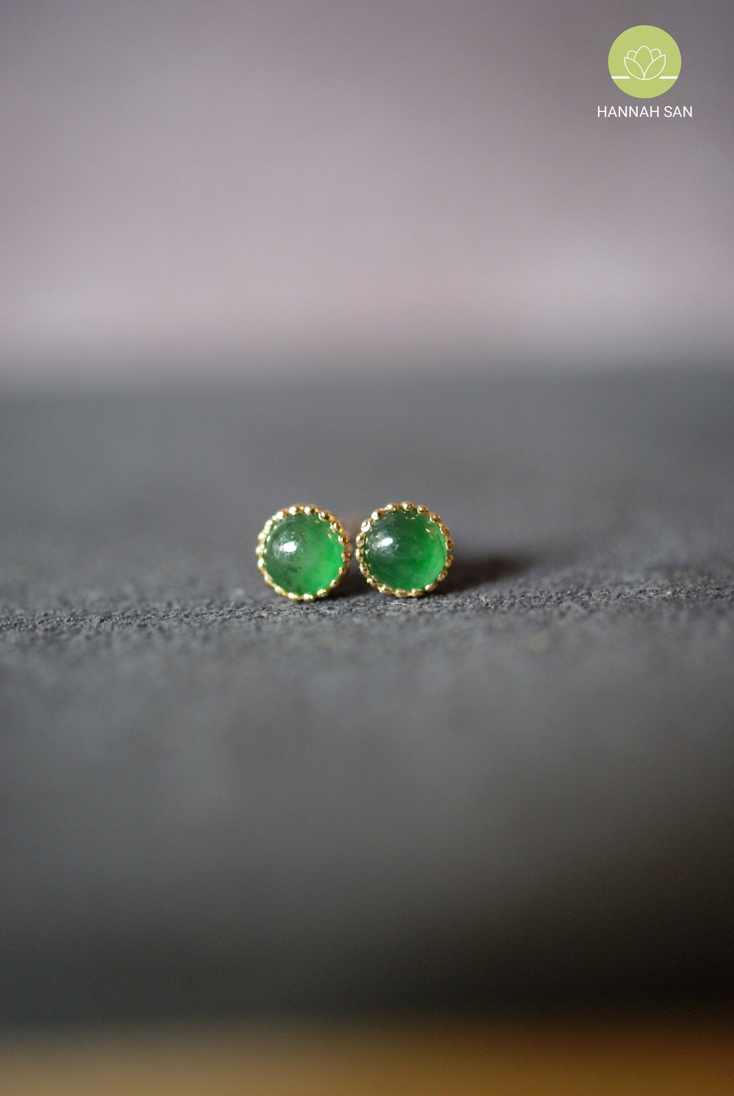 Modern Type A Jadeite Jade Stud Earrings - 18K Gold - Green, White