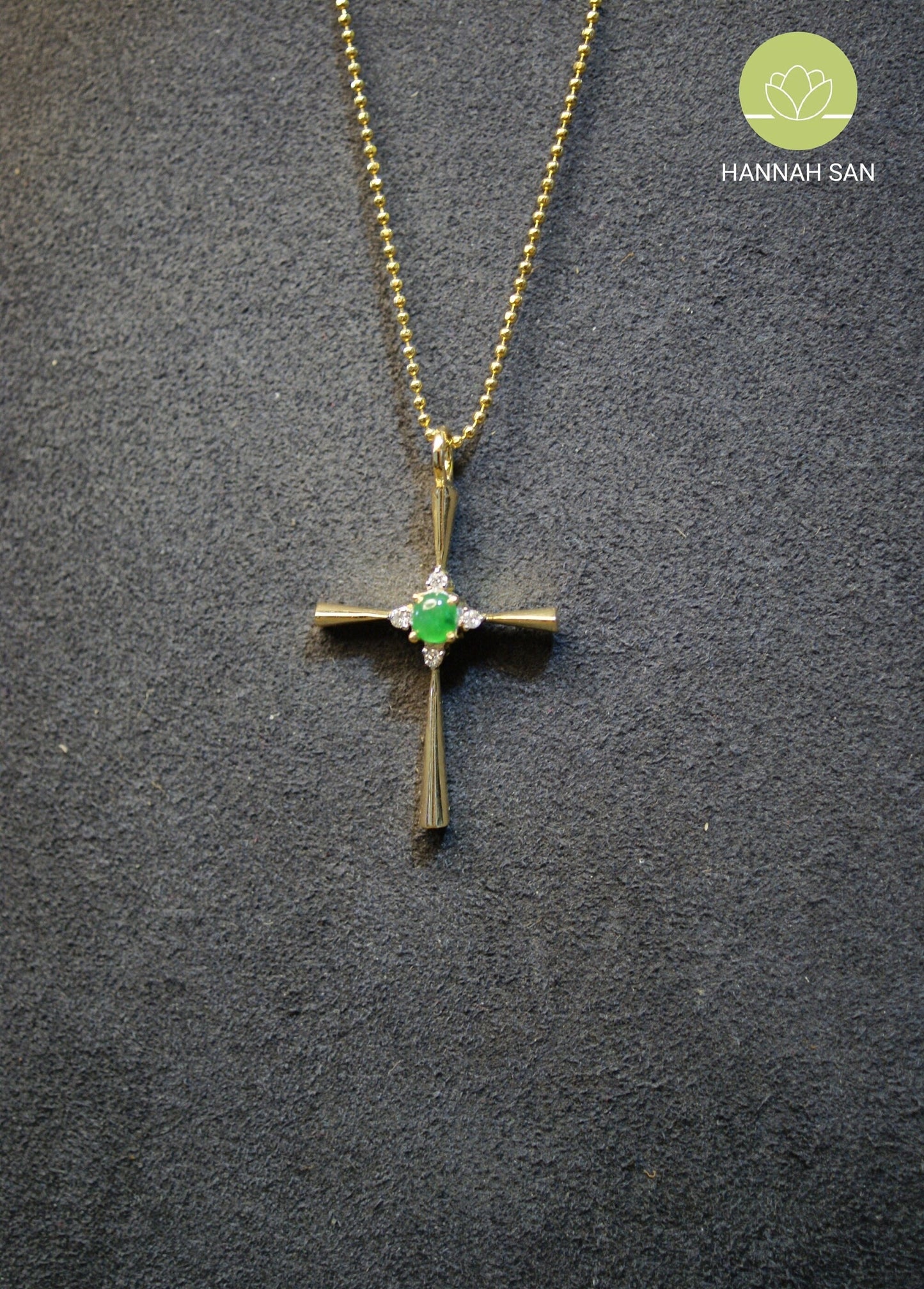 18K Gold Cross Pendant with Jadeite Jade