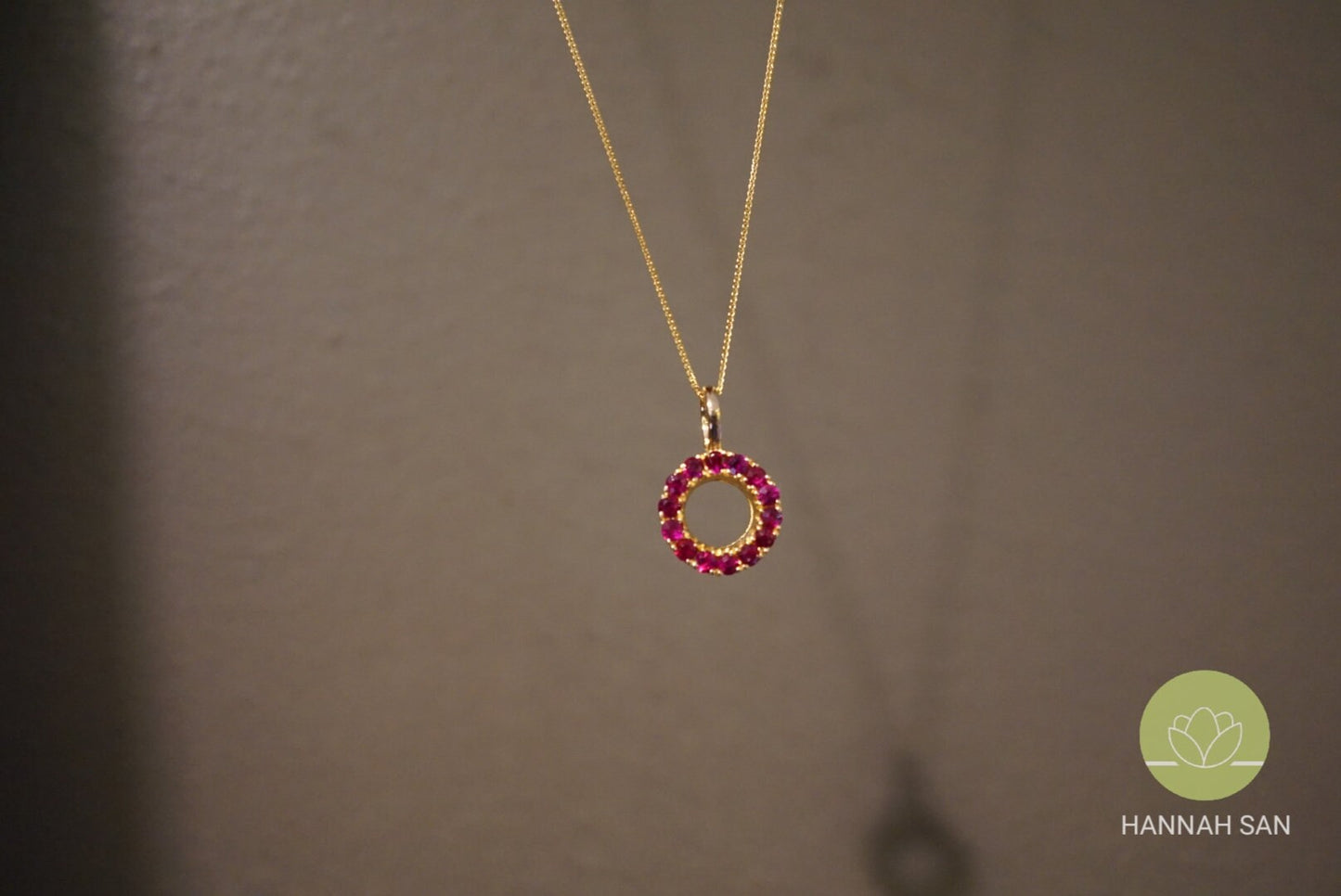 18K Gold Gemstones Circle Pendant - Mogok Ruby