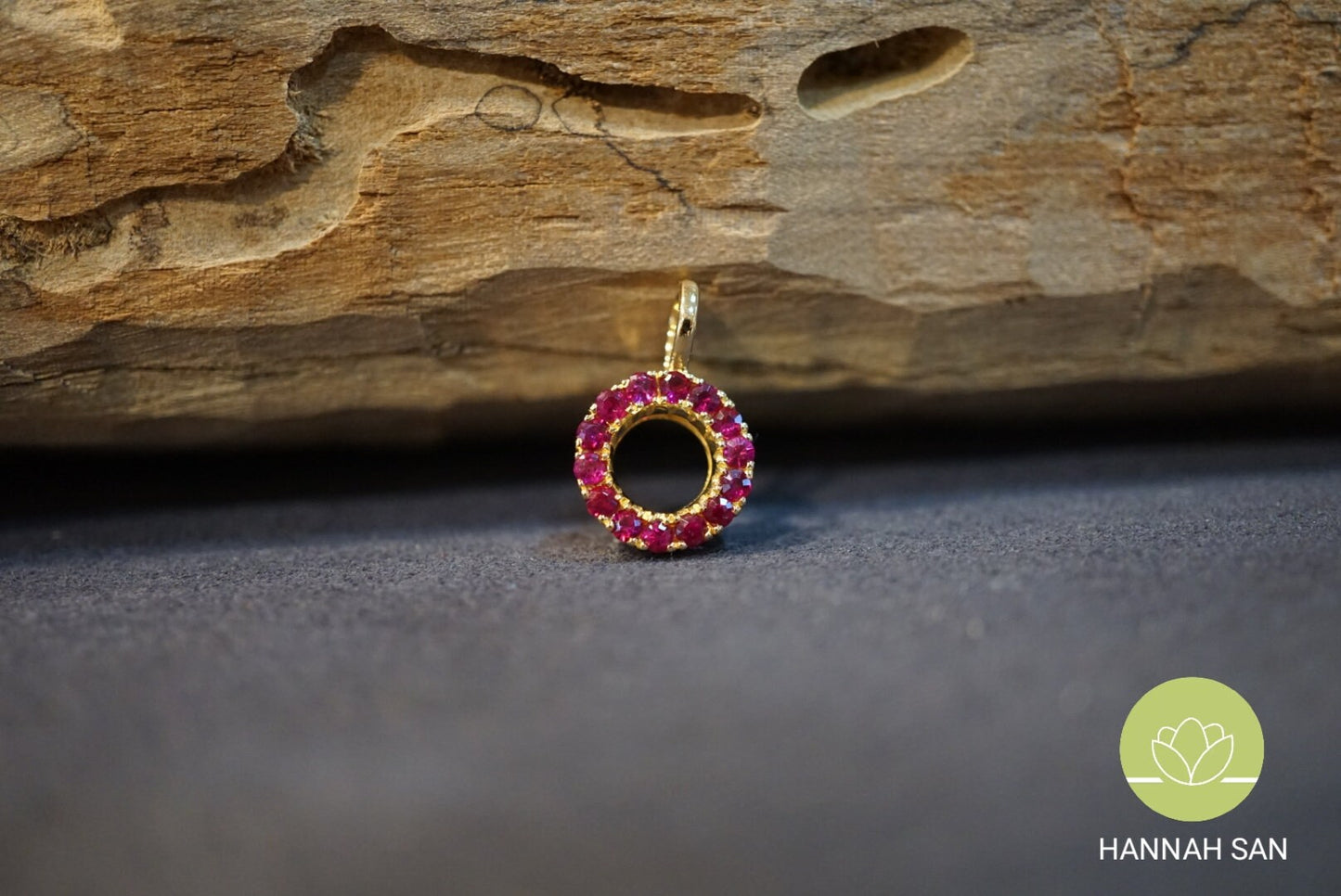 18K Gold Gemstones Circle Pendant - Mogok Ruby