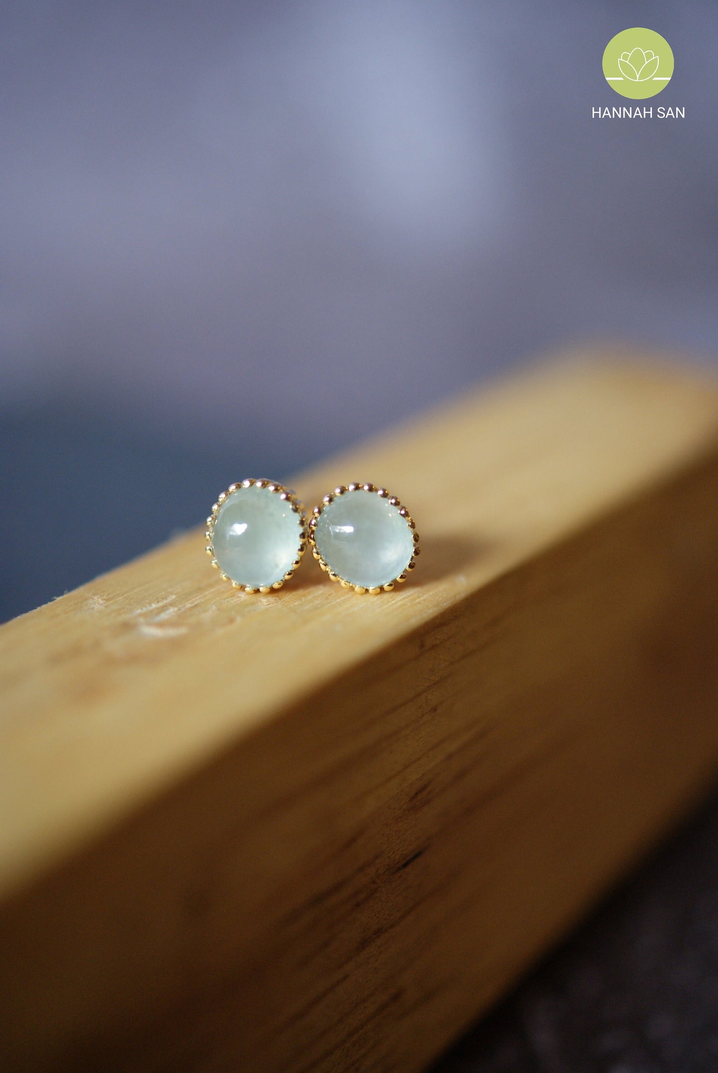 Modern Type A Jadeite Jade Stud Earrings - 18K Gold - Green, White