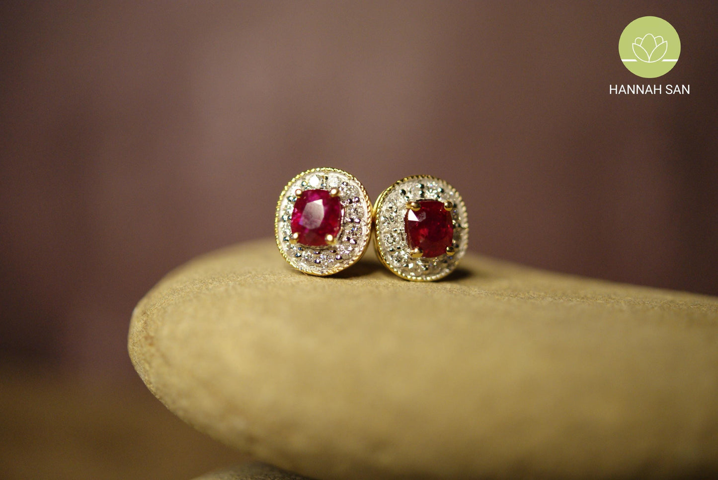 Vivid Red Mogok Natural Ruby Earrings - 18K Gold - Circle